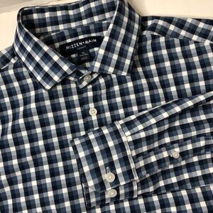 Mizzen + Main Men’s Shirt Leeward L/S Medium Trim Tall Blue White Gingham